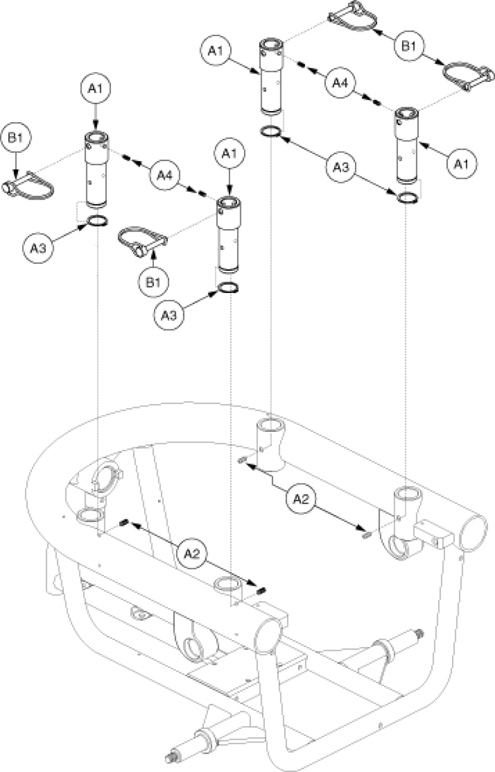 Seat Tower Assembly - Rehab Seating parts diagram