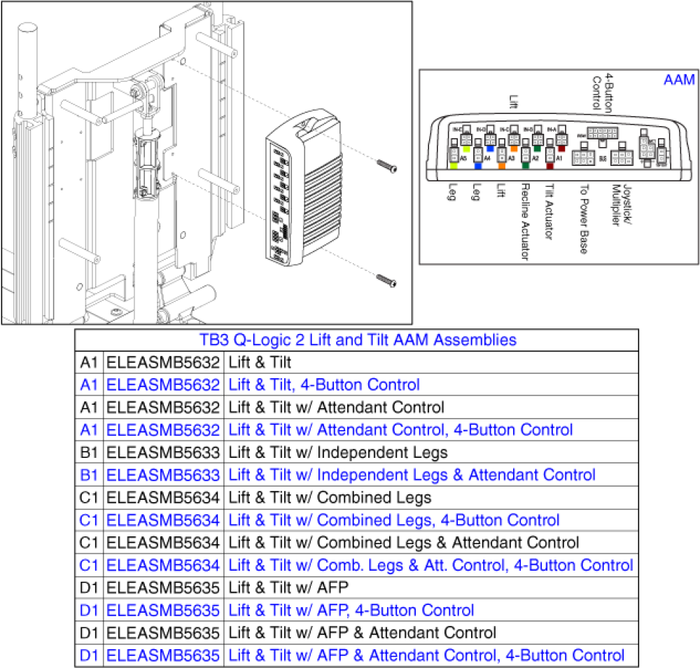 Tb3 O-logic 2 Aam Assy, Lift & Tilt parts diagram