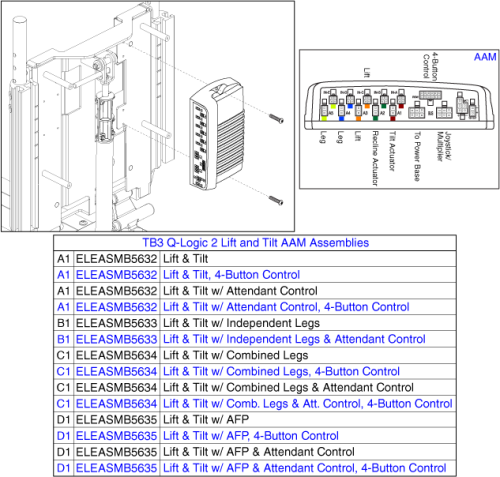 Tb3 O-logic 2 Aam Assy, Lift & Tilt parts diagram