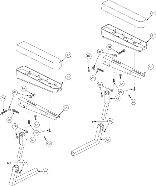 Armrest Assembly - Flip-up, Full Length, Universal parts diagram