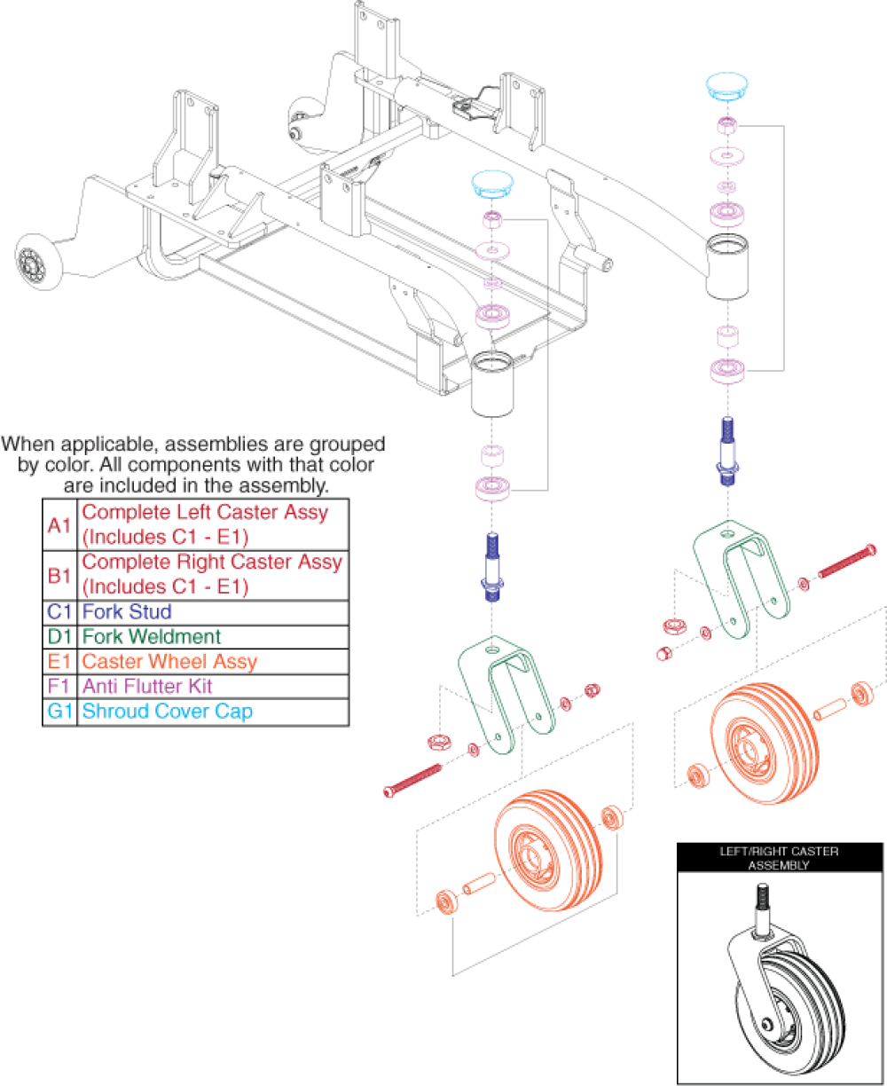 Rear Caster Assembly - Silver Rim parts diagram