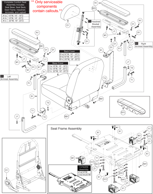 Comfort Seat - Black, Ht/dpt Adj W/univ Seat Frame parts diagram