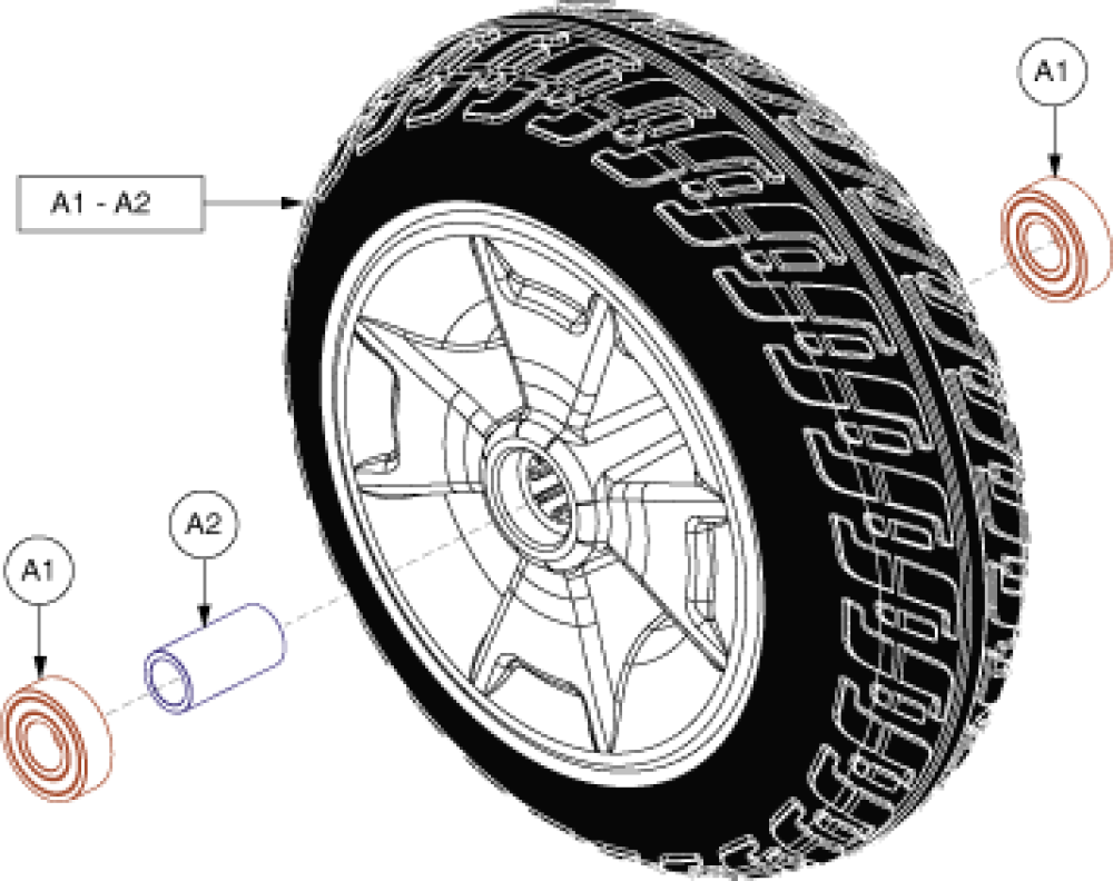 Wheel Assembly - Front 3-wheel, Silver Rim/black Tire parts diagram