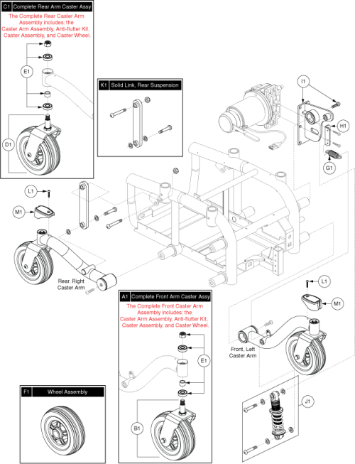 Left Front, Right Rear Caster Assembly parts diagram