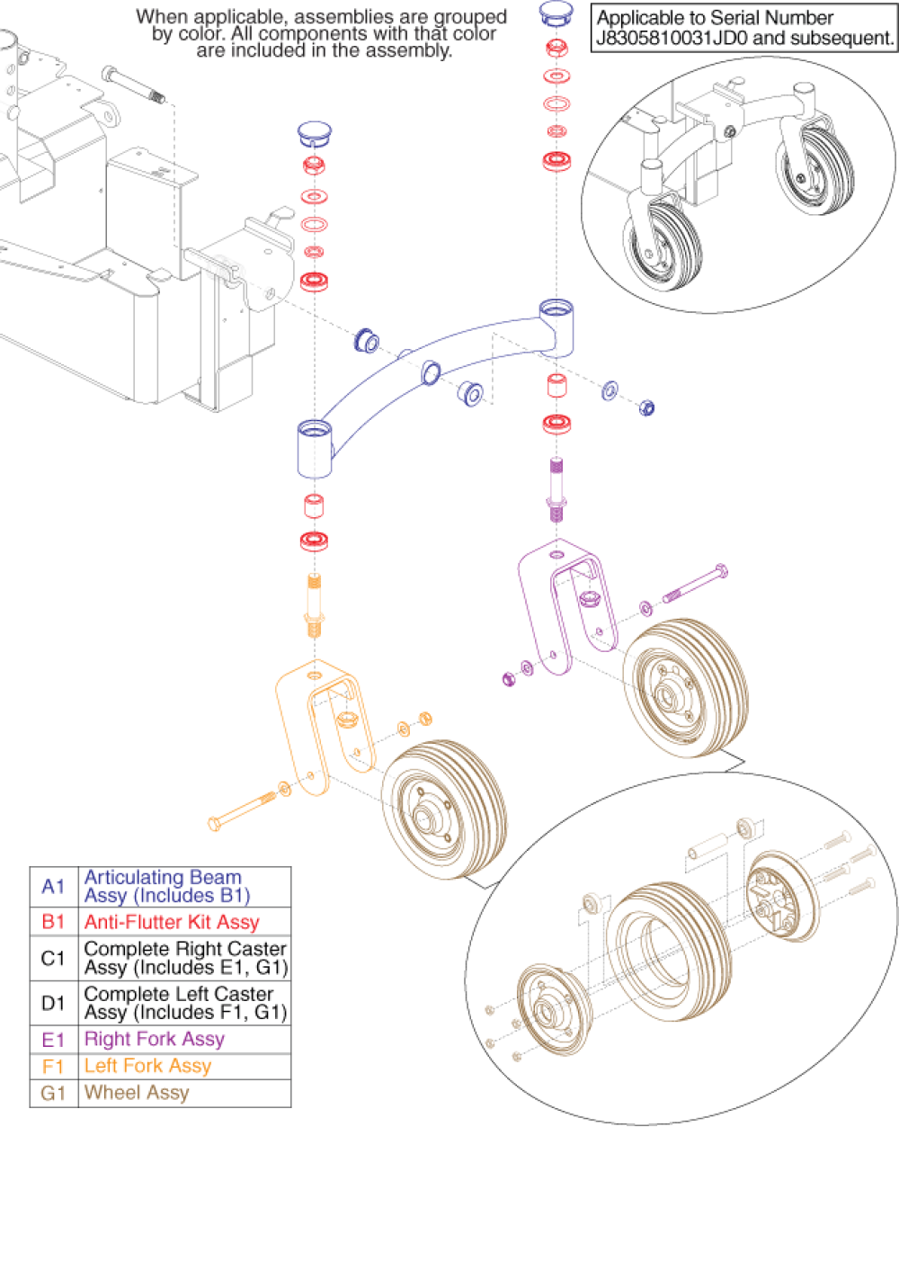 Articulating Beam Assembly - Gen. 2, Black Wheels parts diagram