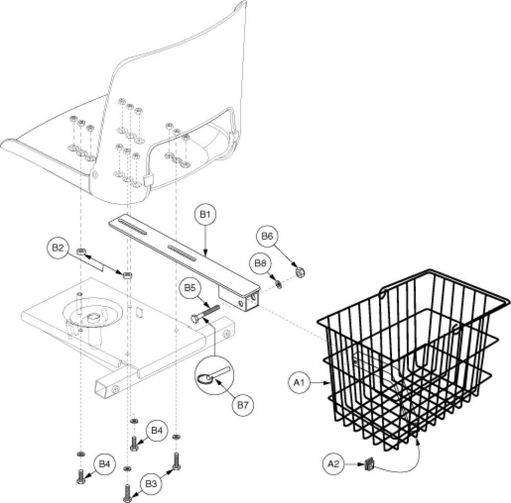 Rear Basket Assembly - Molded Plastic Seat parts diagram