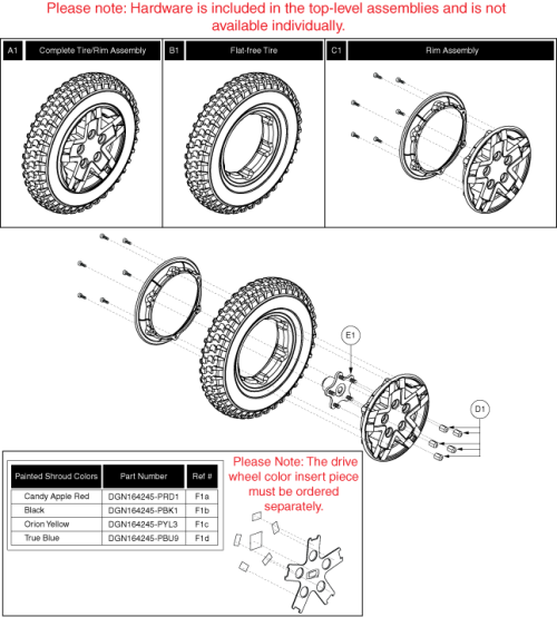5 Spoke Silver Rim With Color Insert - Flat-free parts diagram
