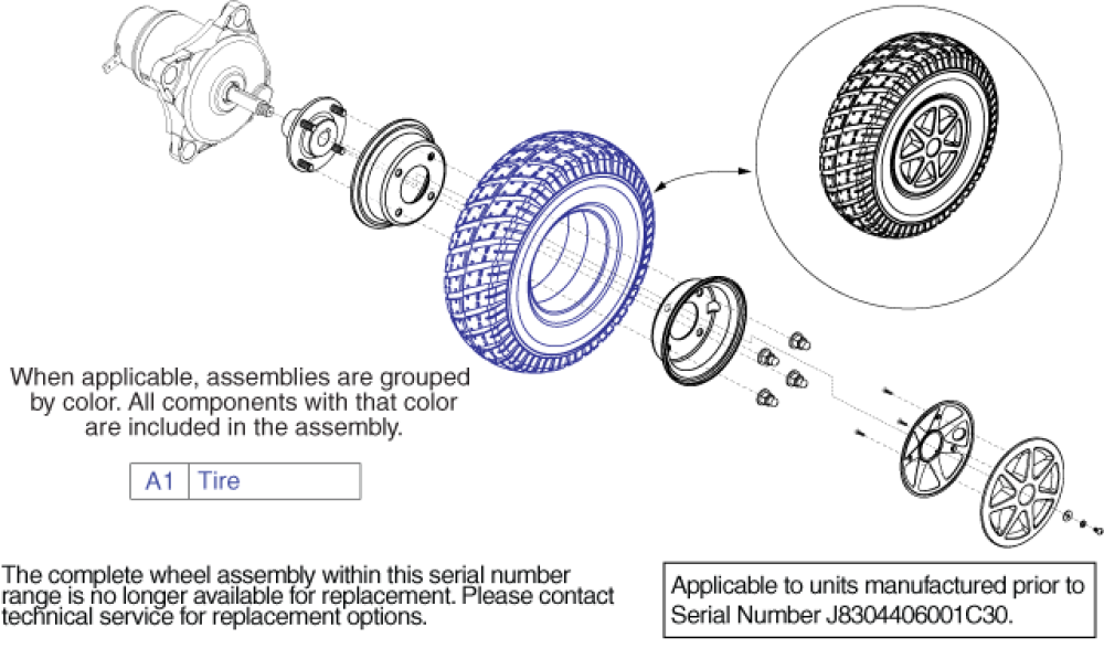 Wheel Assembly - Flat-free, Gen 1 parts diagram