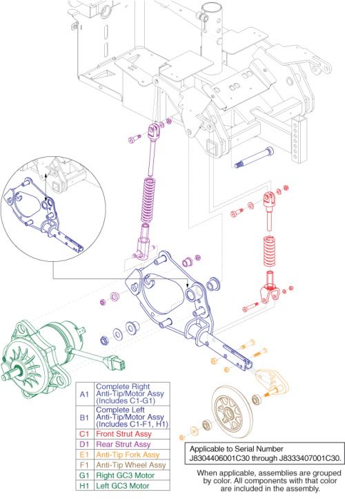 Anti-tip Assembly W/motor - Gc/gc2, Gen 2 parts diagram