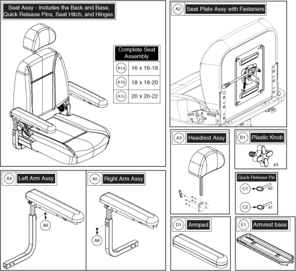 Jazzy Select 6 2.0 - Seat Assembly parts diagram