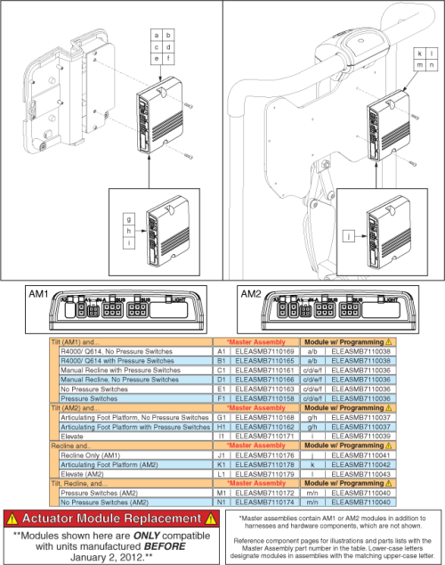 Table - Am1/am2, Master Level, Before 1/2/12 parts diagram