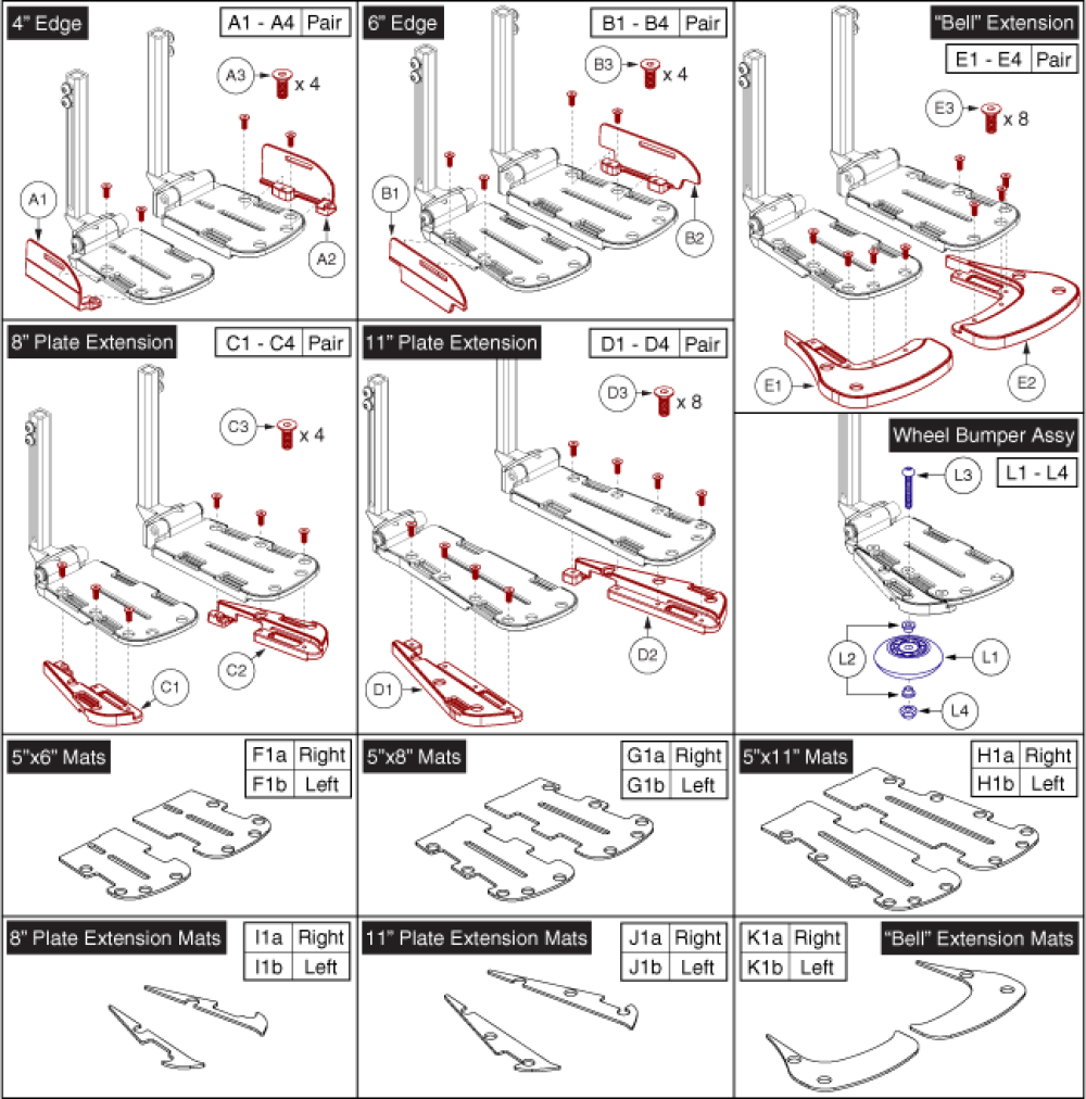 Gen. 2 Afp And Cmt Tapered Footplates Extensions & Mats parts diagram