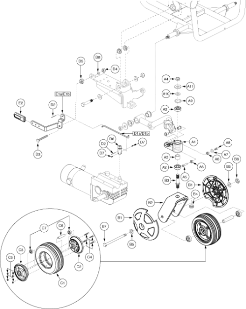 Anti-tip Assembly - Front Caster, Generation 1 parts diagram