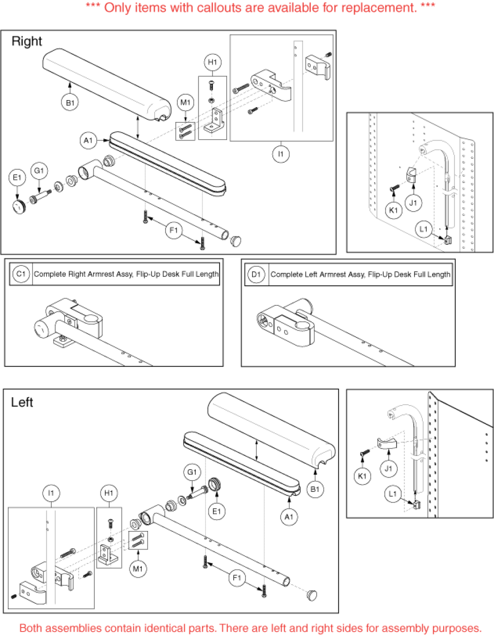 Armrests - Full Length, Flip Up, Textured parts diagram