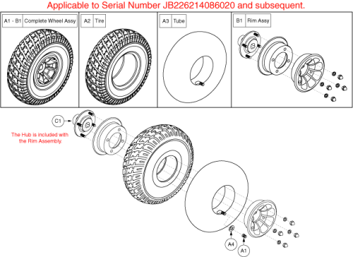 Wheel Assembly - Pneumatic, Serial #jb226214086020 & Sub parts diagram