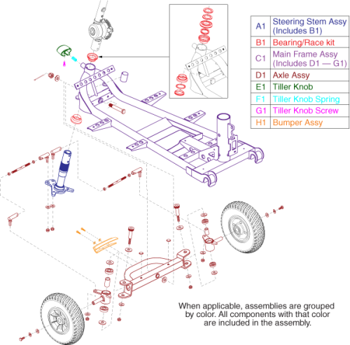 Elite Traveller 4 Wheel - Front Frame parts diagram