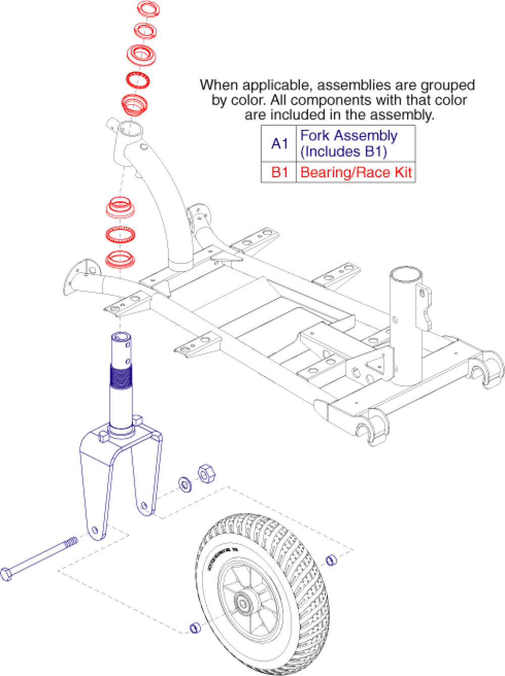 Fork Assembly W/ Black Tire parts diagram