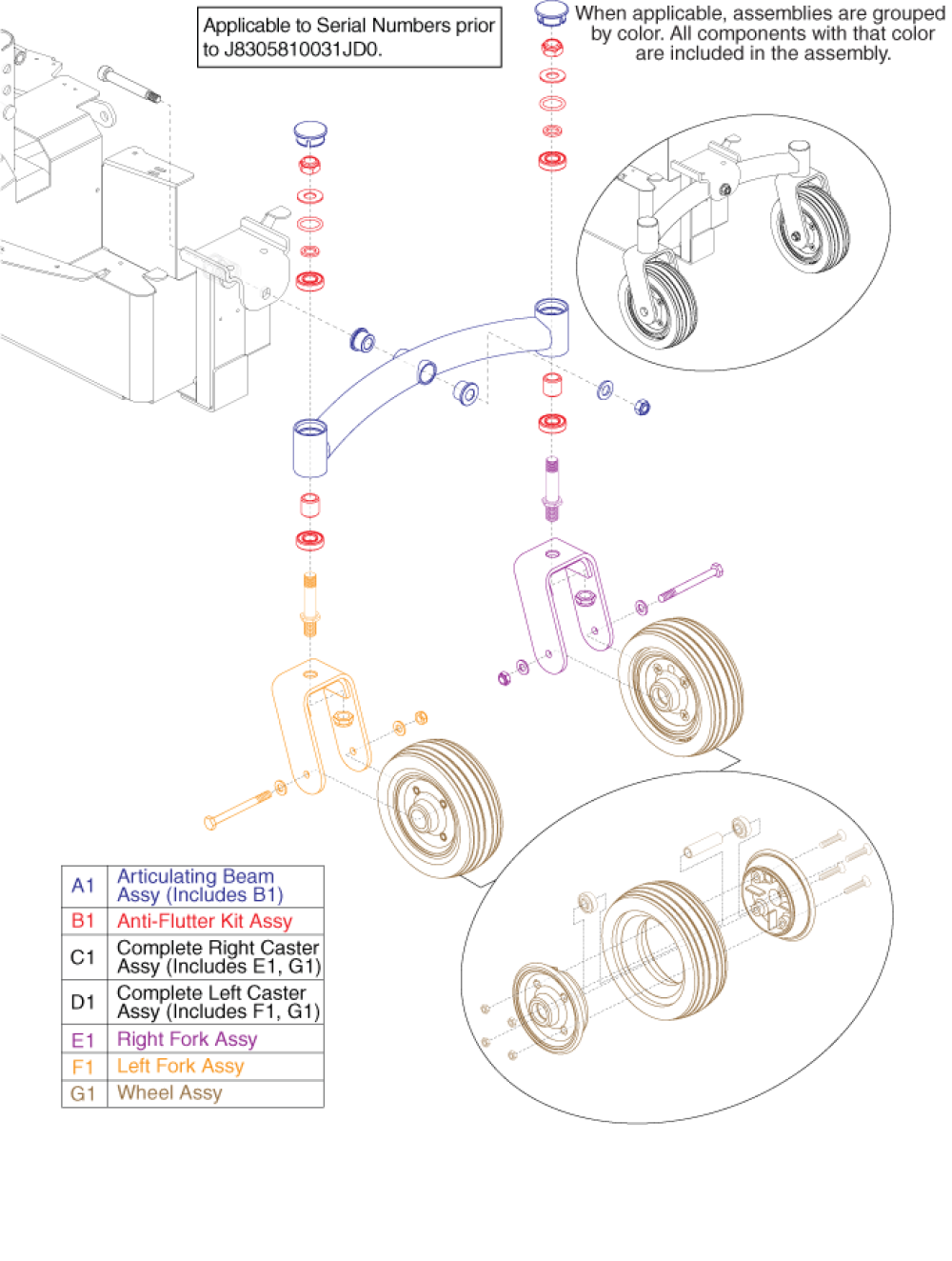 Articulating Beam Assembly - Gen 1, Gray Wheels parts diagram