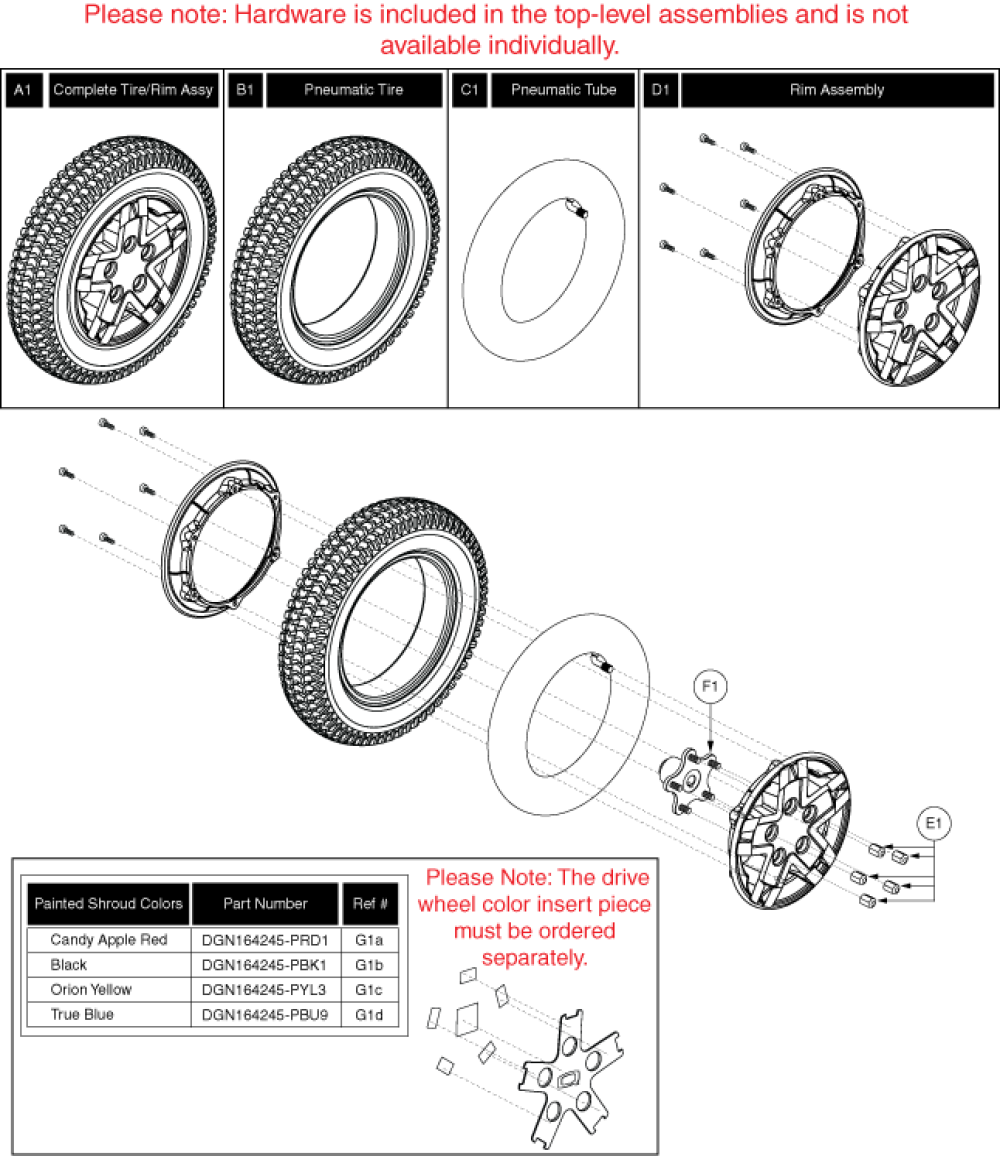 5 Spoke Silver Rim With Color Insert - Pneumatic parts diagram