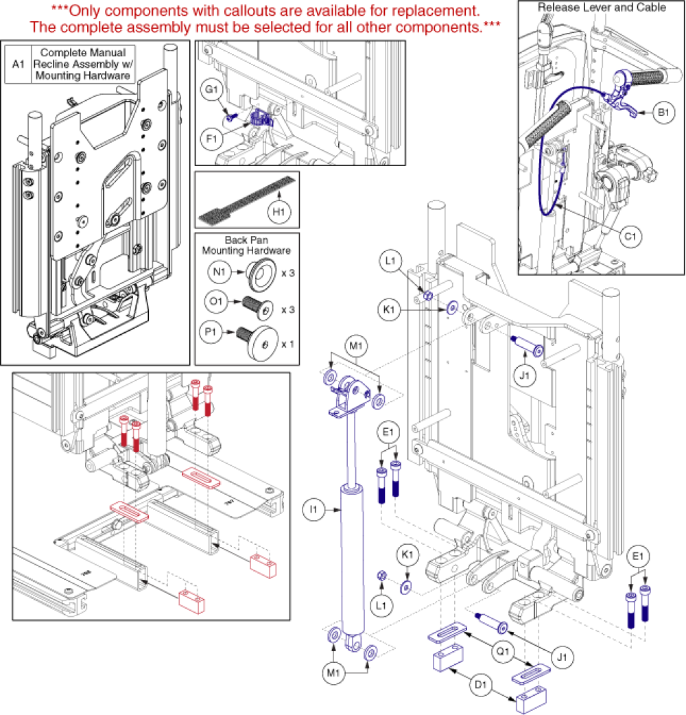 Tb3 Manual Recline Back Assembly parts diagram