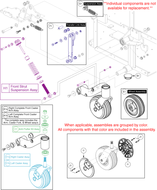 Front Caster And Front Suspension Assy parts diagram