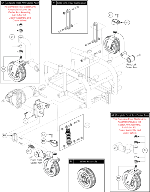 Right Front, Left Rear Caster Assembly parts diagram