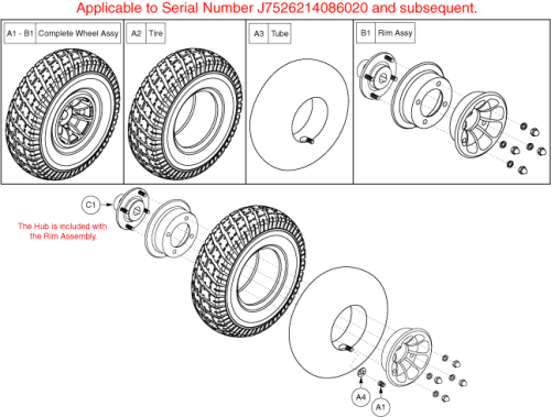 Wheel Assembly - Pneumatic, S/n J7526214086020 & Sub parts diagram