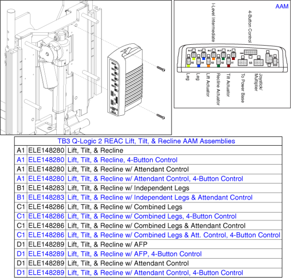 Reac W/i-level Q-logic 2 Elect. - Ltr Aam Assys parts diagram