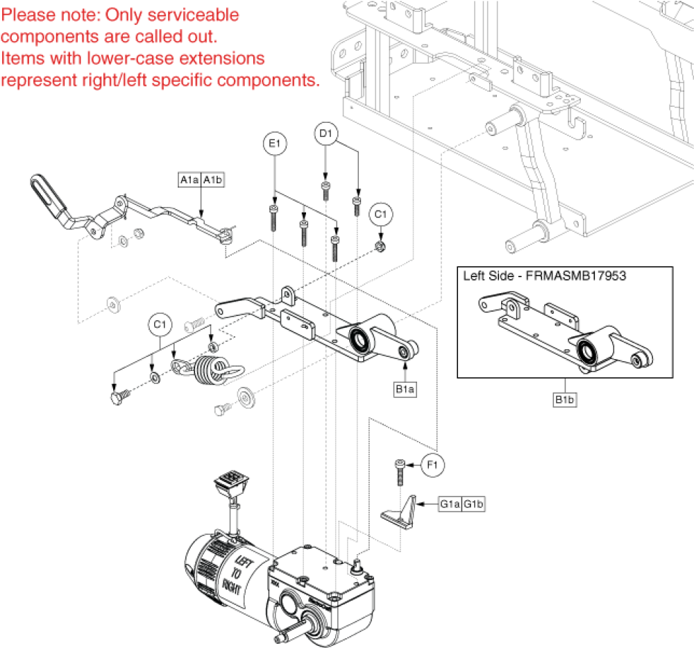 Freewheel Lever, Motor Mount, Suspension Assy parts diagram