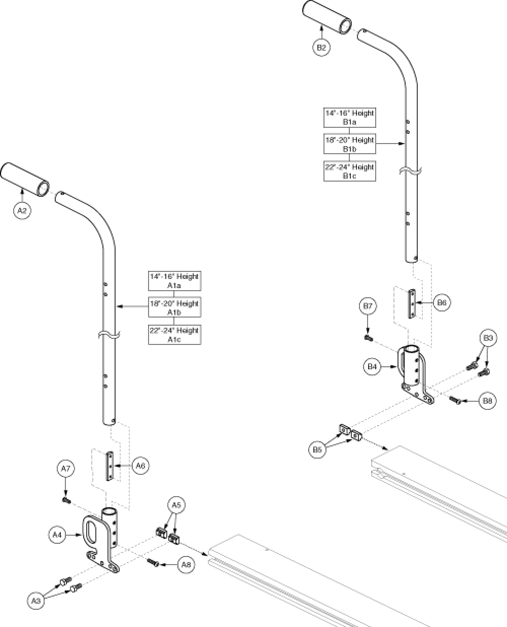 Back Cane Assembly, Quick Release/tilt, Textured parts diagram