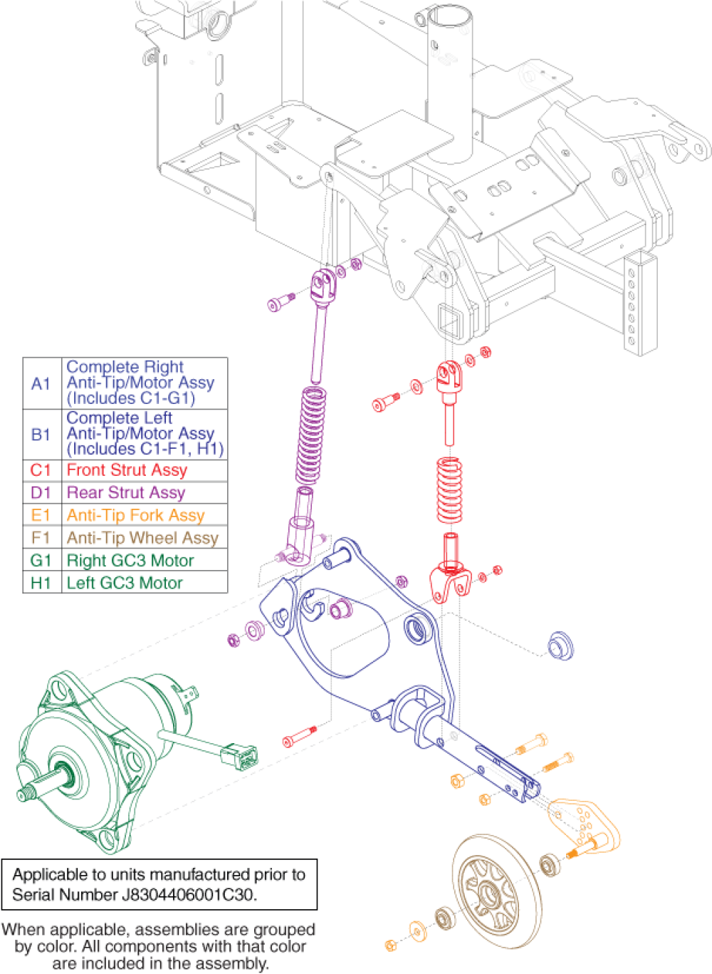 Anti-tip Assembly W/motor - Gc/gc2 Gen 1 parts diagram