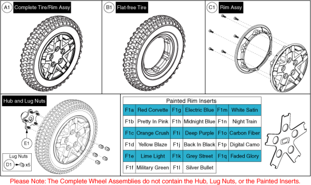 Flat-free Drive Wheel, Silver Rim With Color Rim Insert parts diagram