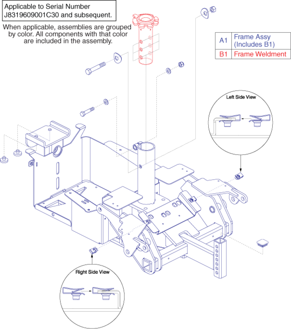 Main Frame Assembly - Gen 4, 3 Hole Seat Post/clover Leaf parts diagram