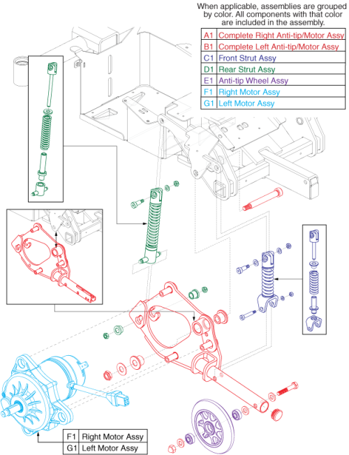 Anti-tip Assembly W/motor parts diagram