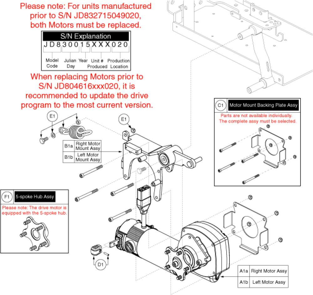 Drive Motor Assy - 6mph, Curtis, 5 Spoke Hub parts diagram