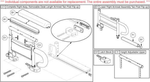 Armrests - 2 Post Flip Up, Desk, Right, Textured parts diagram