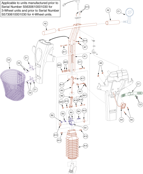 Frame Assembly - Tiller, Version 1 parts diagram