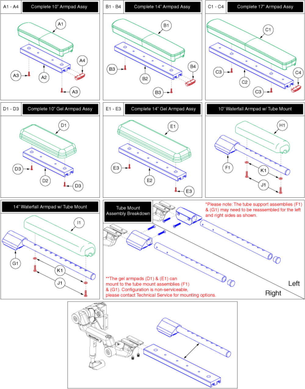 Version 3 Flip-back Armpads parts diagram