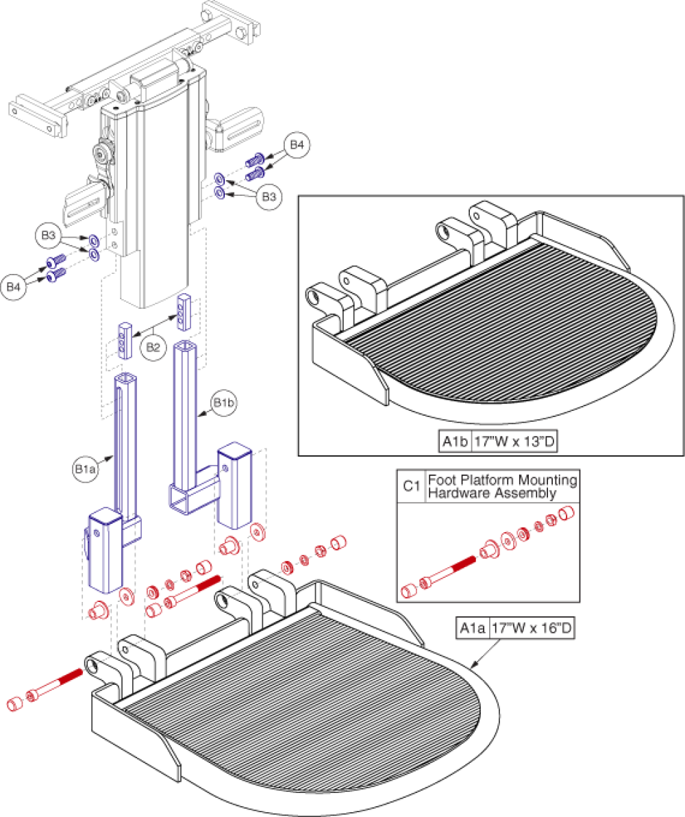 Center Mount Foot Platform - Bariatric Foot Platforms parts diagram