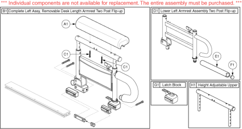 Armrests - 2 Post, Desk, Left, Waterfall parts diagram