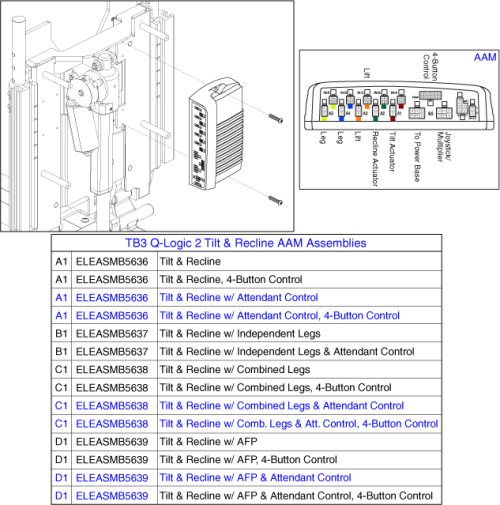 Tb3 Q-logic 2 Aam Assy, Tilt & Recline parts diagram