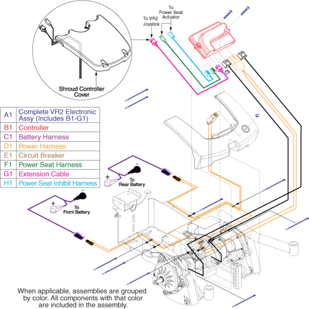 Electronics Assembly - Vr2, Power Seat Thru Joystick parts diagram