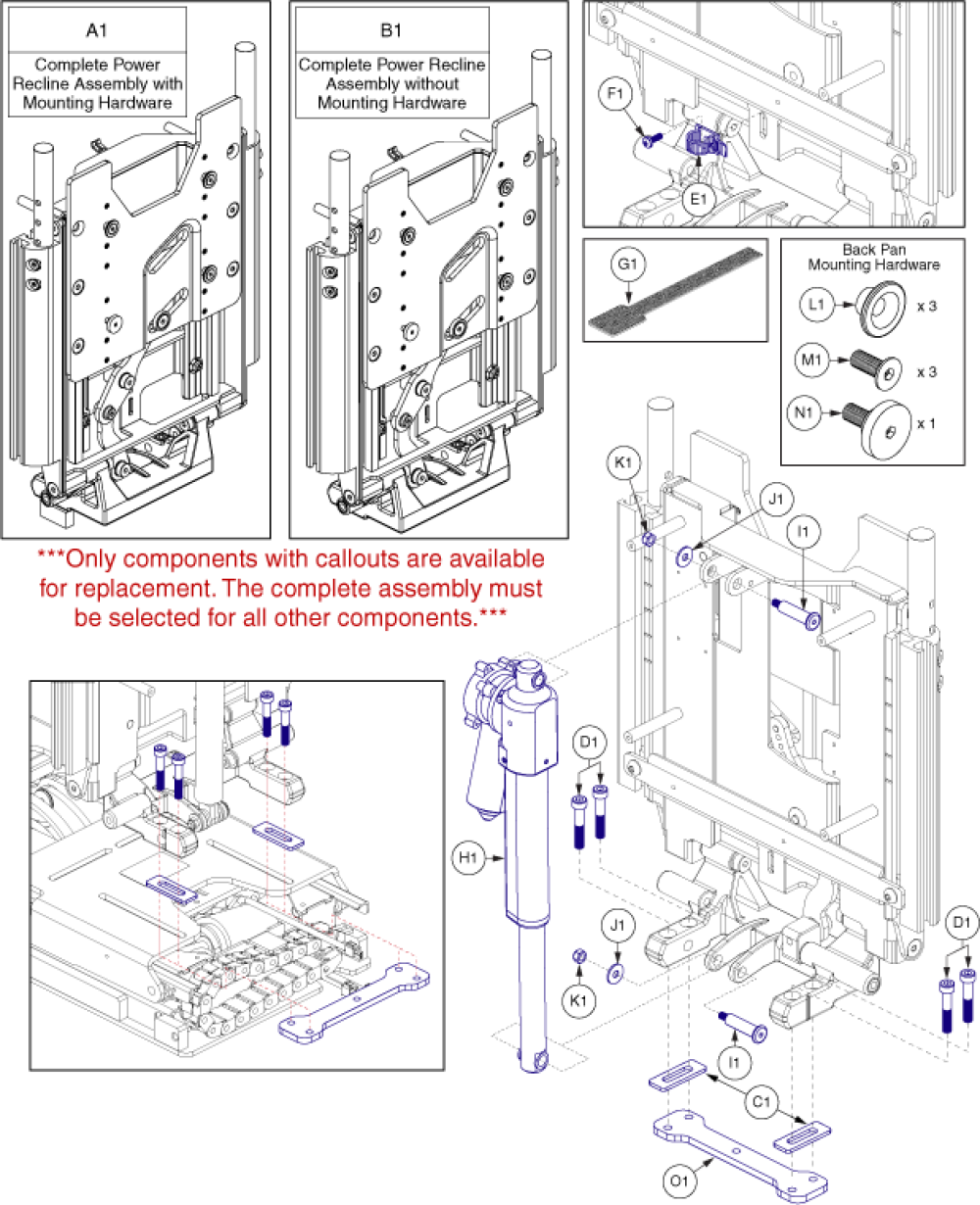 Tb3 Power Recline Back Assembly, Reac Lift And Tilt parts diagram