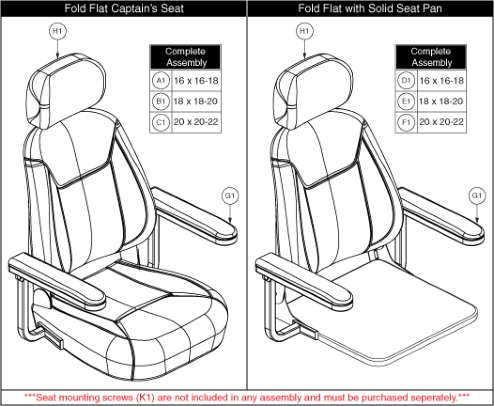Fold Flat Seat Assemblies parts diagram