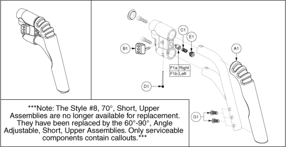 Swing-away Uppers - 70, Short Straight, Style 8 parts diagram
