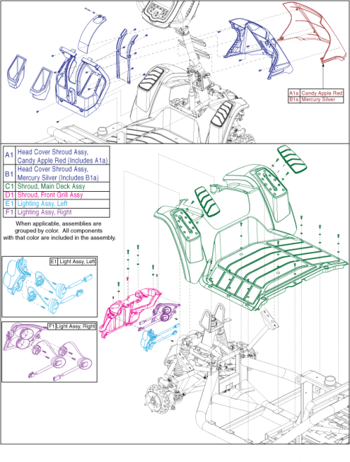 Mv714 Head Cover & Main Shroud -  Us All Colors parts diagram