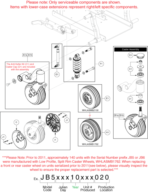 Front Caster Arm Assy - Vent Tray parts diagram