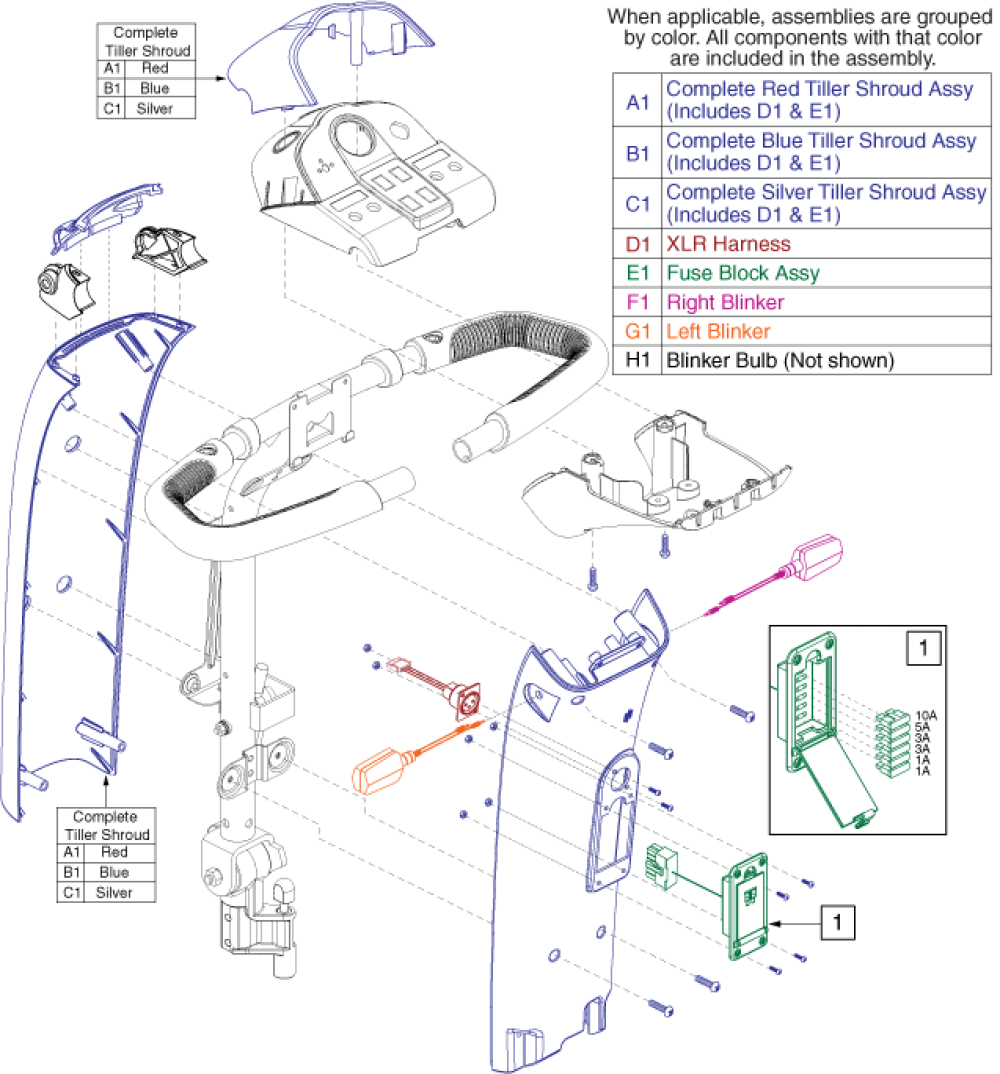 Shroud Assembly - Tiller, Domestic parts diagram