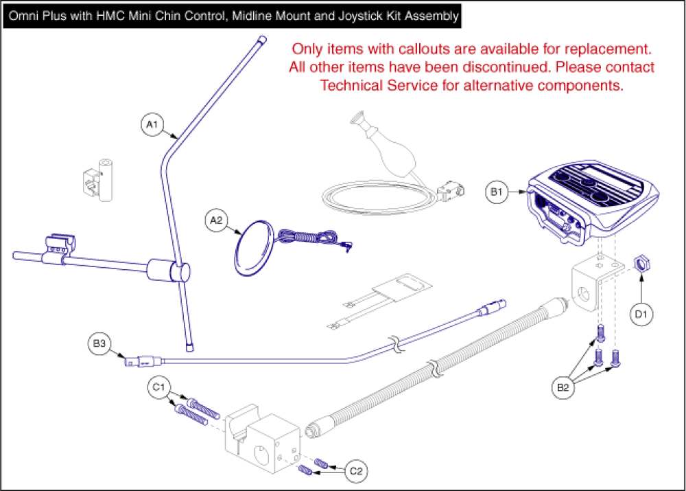 Omni With Mini Chin Control &  Midline Mount W/joystick parts diagram