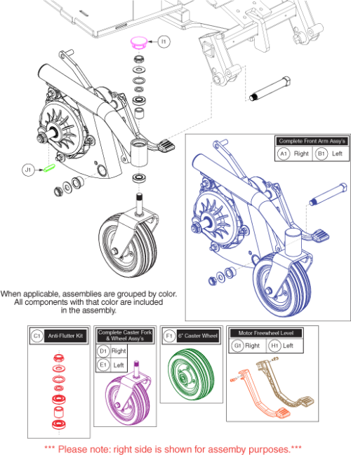 Standard Front Caster Arm With Motor - Jazzy Select 6 2.0 parts diagram